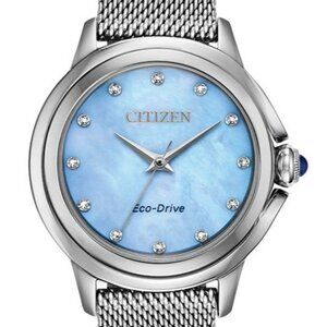 Citizen Women's Ceci Diamond Accents Eco-Drive Blue Silver Watch 32MM EM0790-55N